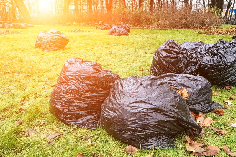 Green and black garbage bags Stock Photo by ©maurus 129875750