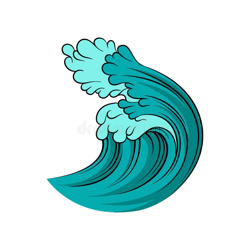 Big blue ocean wave with black outline isolated on white background. Stormy sea water. Isolated vector design vector illustration Big blue ocean wave with black outline isolated on white background. Stormy sea water. Isolated vector design vector illustration