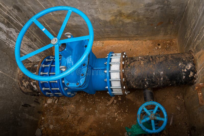 Big Blue Valves of a Water Pipe Stock Image Image of joint, member