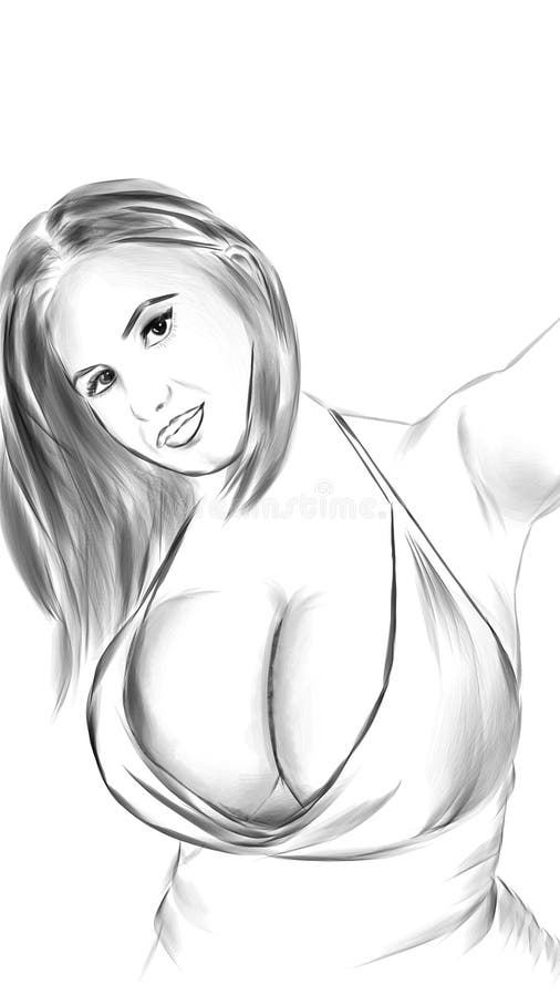 Big boobs illustrated woman. 