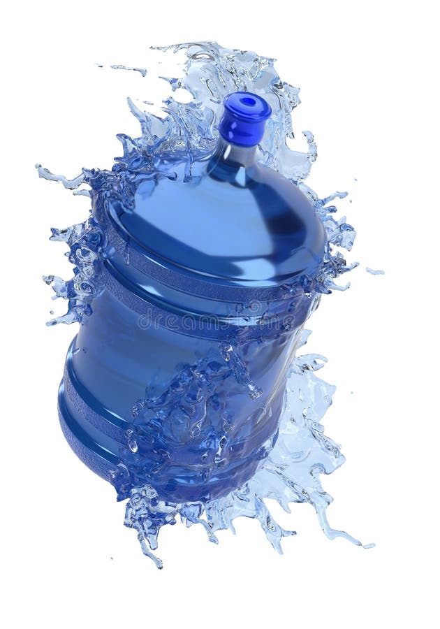 Big bottle of water in water splash isolated on a white background. 3d rendering