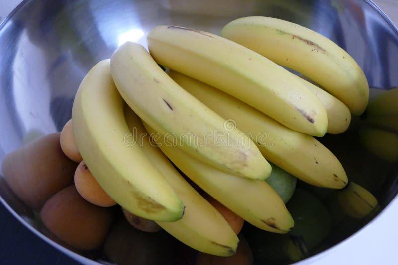 Tasty Fresh Bananas And Sliced Banana In The Bowl, Top View Stock Photo
