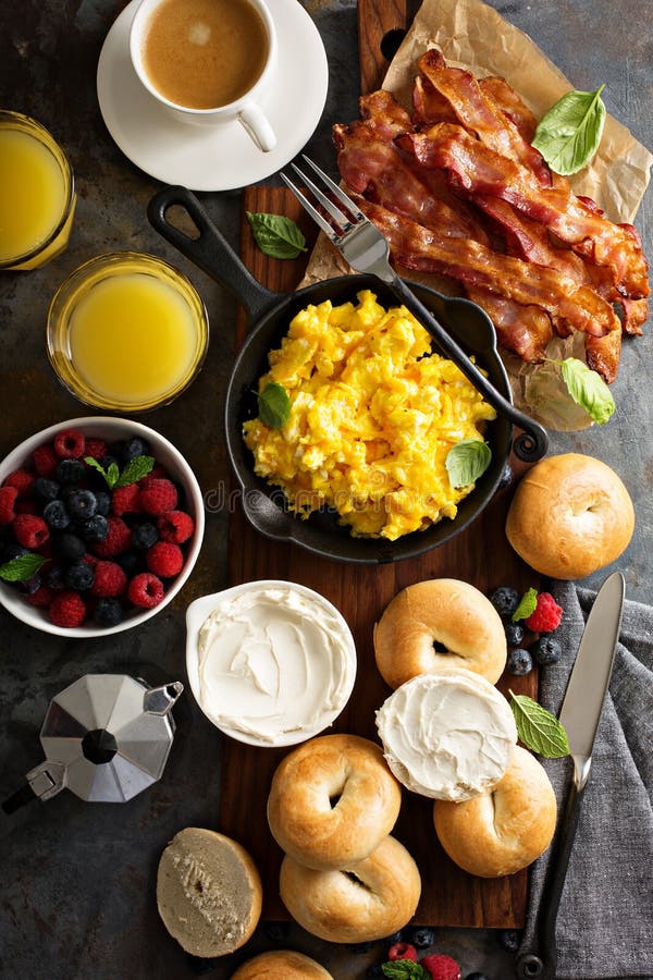 Big Breakfast with Bacon and Scrambled Eggs Stock Photo - Image of ...