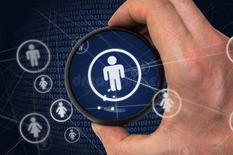 Big brother or social network privacy concept. Hacker is spying and stealing personal data from user account stock photos Big brother or social network privacy concept. Hacker is spying and stealing personal data from user account stock photos