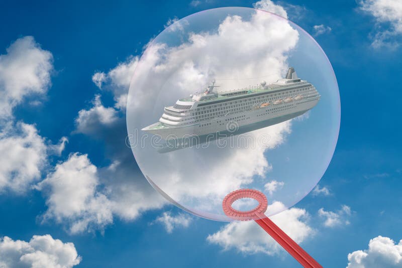 A Big Bubble Surrounds a Cruise Ship 3DIllustration Stock Image