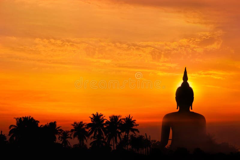 Big buddha statue and sunset