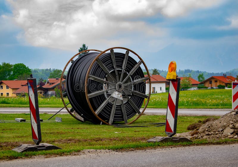 A Big Cable Drum at the Construction Site Stock Photo Image of