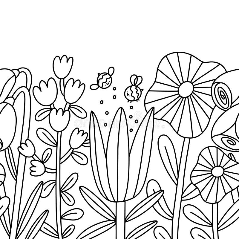 Big Cartoon Flowers Seamless Composition, Outline Vector Border Stock Vector - Illustration of botanical, bunting: 206606716 Big Cartoon Flowers Seamless Composition, Outline Vector Border Stock Vector - Illustration of botanical, bunting: 206606716