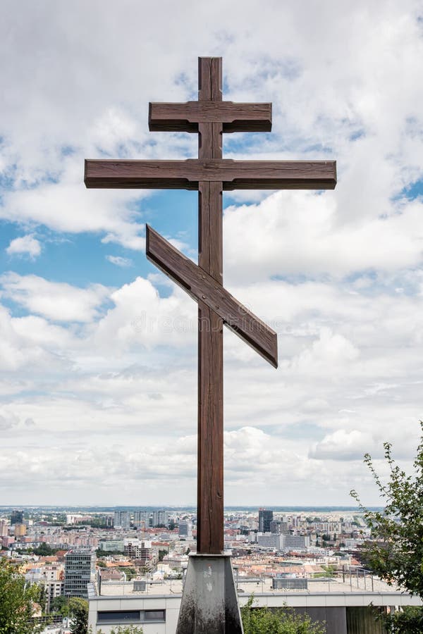 Big christian cross in Slavin, memorial monument and military ce