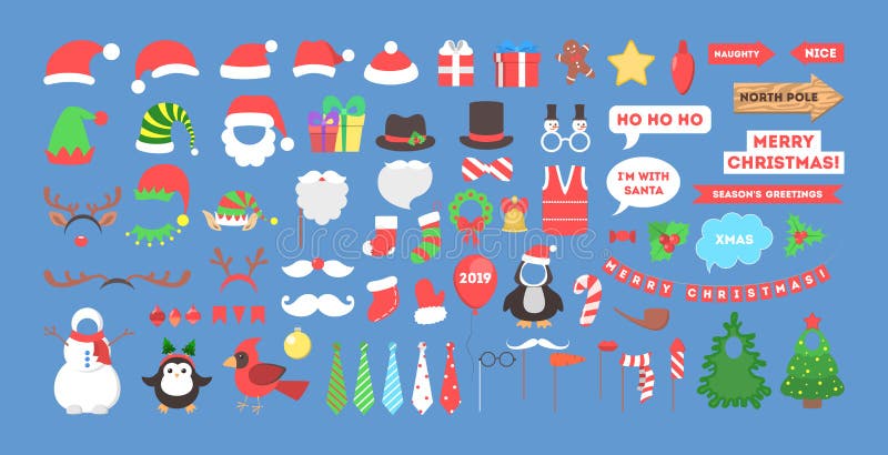 Big christmas party props for photobooth set. royalty free illustration Big christmas party props for photobooth set. royalty free illustration