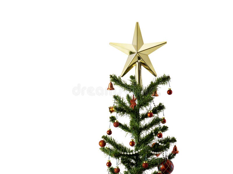 Big Christmas tree decorated with stars and beautiful red balls celebrate the festival stock photo Big Christmas tree decorated with stars and beautiful red balls celebrate the festival stock photo