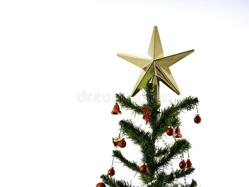 Big Christmas tree decorated with stars and beautiful red balls celebrate the festival stock image Big Christmas tree decorated with stars and beautiful red balls celebrate the festival stock image