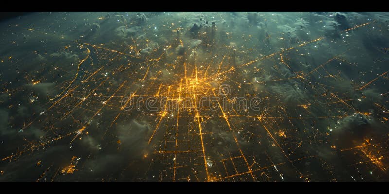 Big city lights view from space. Planet earth globe with night realistic world map. Communication concept. Generative AI royalty free stock photography