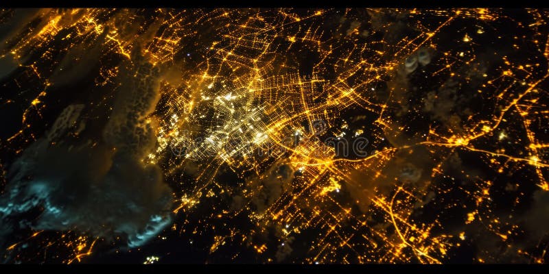 Big city lights view from space. Planet earth globe with night realistic world map. Communication concept. Generative AI royalty free stock photos
