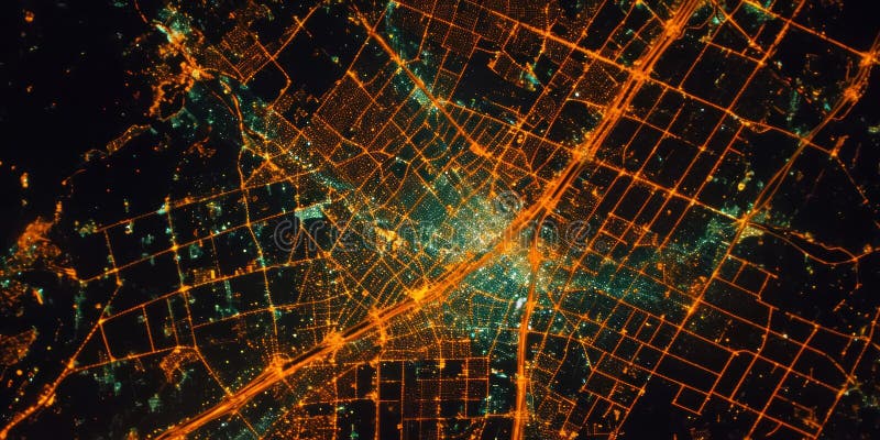 Big city lights view from space. Planet earth globe with night realistic world map. Communication concept. Generative AI royalty free stock photography