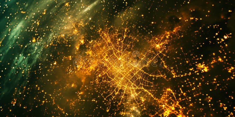Big city lights view from space. Planet earth globe with night realistic world map. Communication concept. Generative AI stock photo