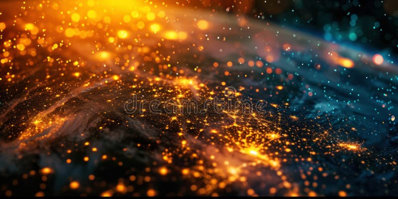 Big city lights view from space. Planet earth globe with night realistic world map. Communication concept. Generative AI stock images