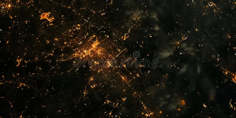 Big city lights view from space. Planet earth globe with night realistic world map. Communication concept. Generative AI stock image
