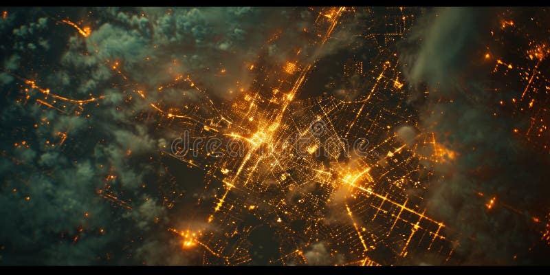Big city lights view from space. Planet earth globe with night realistic world map. Communication concept. Generative AI royalty free stock photo