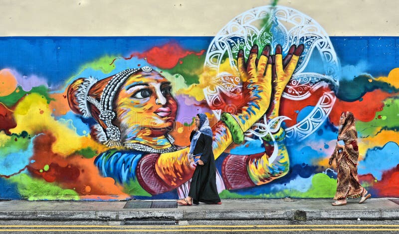 Big city street with indian woman in colorful little india District in asian metropolis Singapore stock images Big city street with indian woman in colorful little india District in asian metropolis Singapore stock images