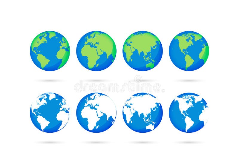 Big collection Earth globes. Globe and Earth icons. World map. Planet. Vector illustration royalty free illustration