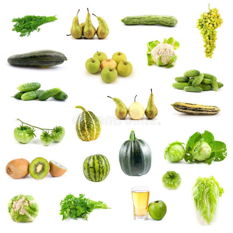 Big collection of green vegetables and fruits