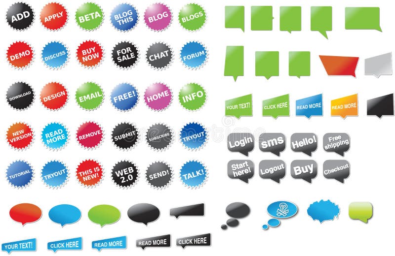 A big collection of stickers and speech bubbles w stock illustration