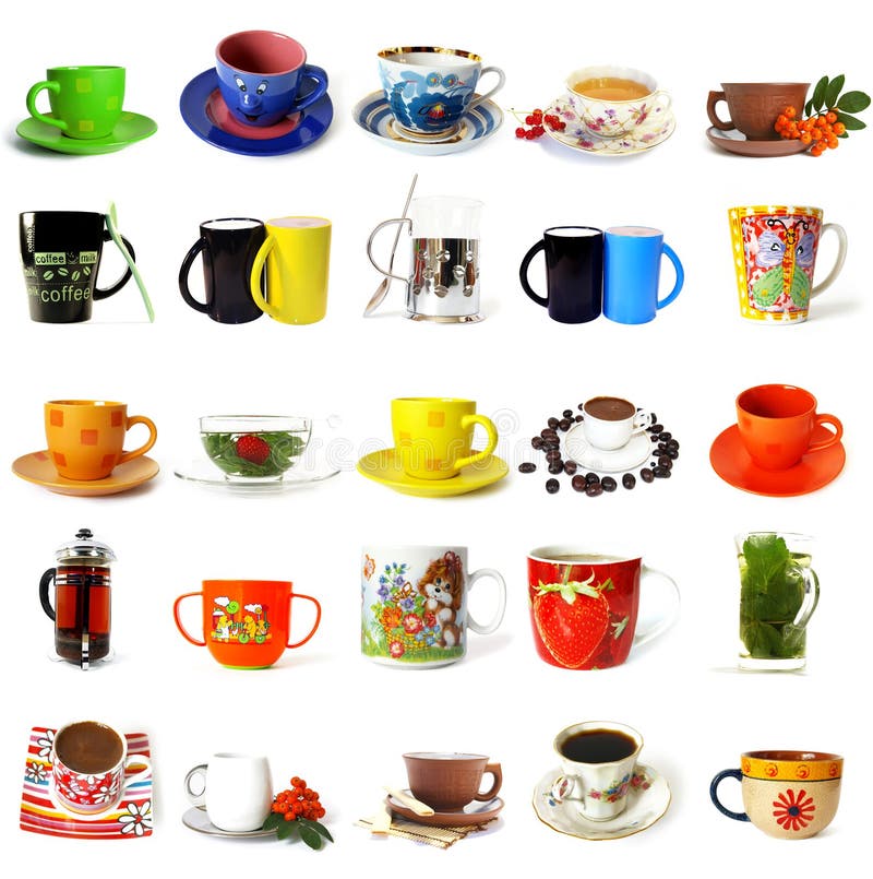 Big collection of tea mugs and coffee cups