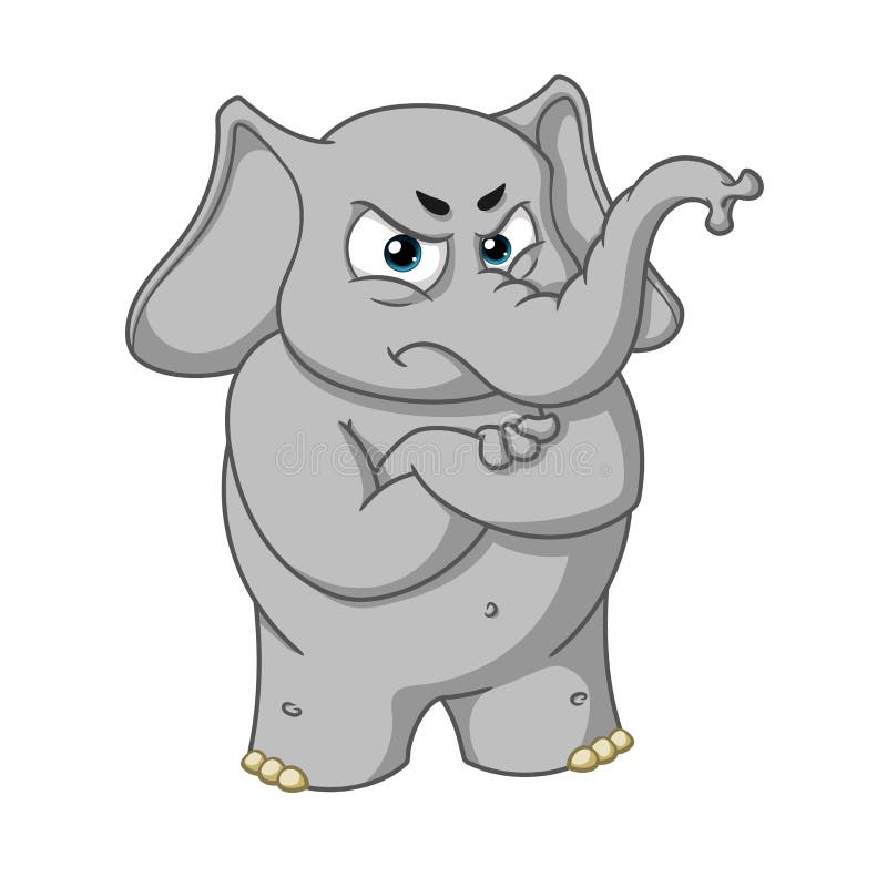 Big collection vector cartoon characters of elephants on an isolated background. Angry, arms crossed stock illustration