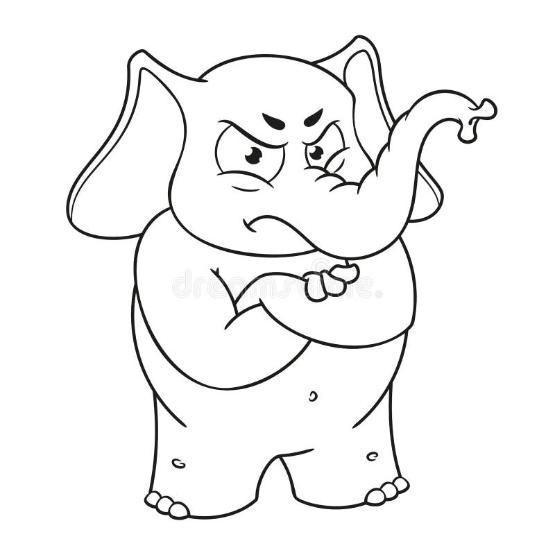 Big collection vector cartoon characters of elephants on an isolated background. Angry, arms crossed royalty free illustration