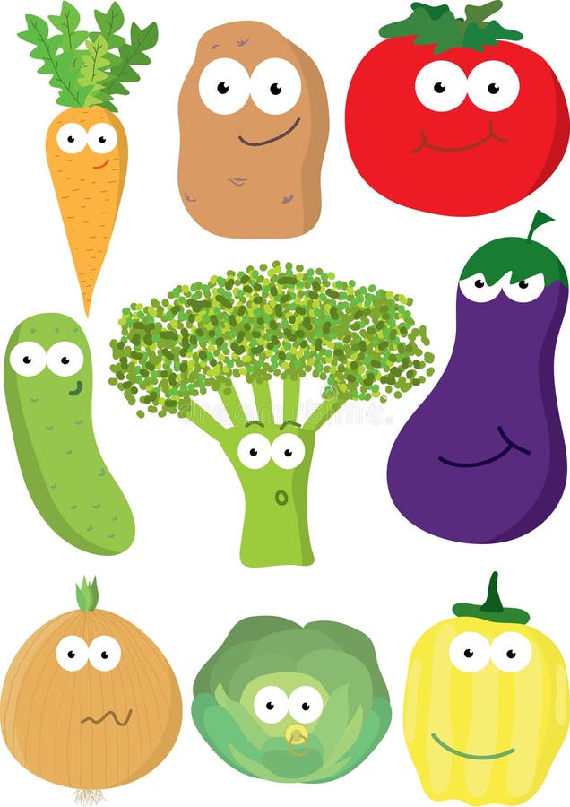 Big colorful set of cartoon vegetables.