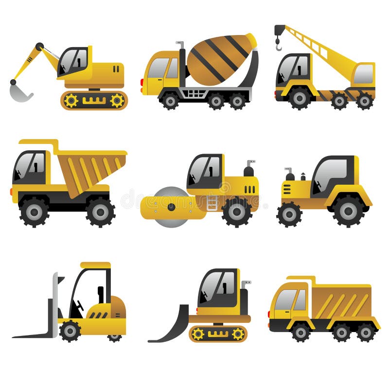 Big construction vehicles icons stock illustration Big construction vehicles icons stock illustration