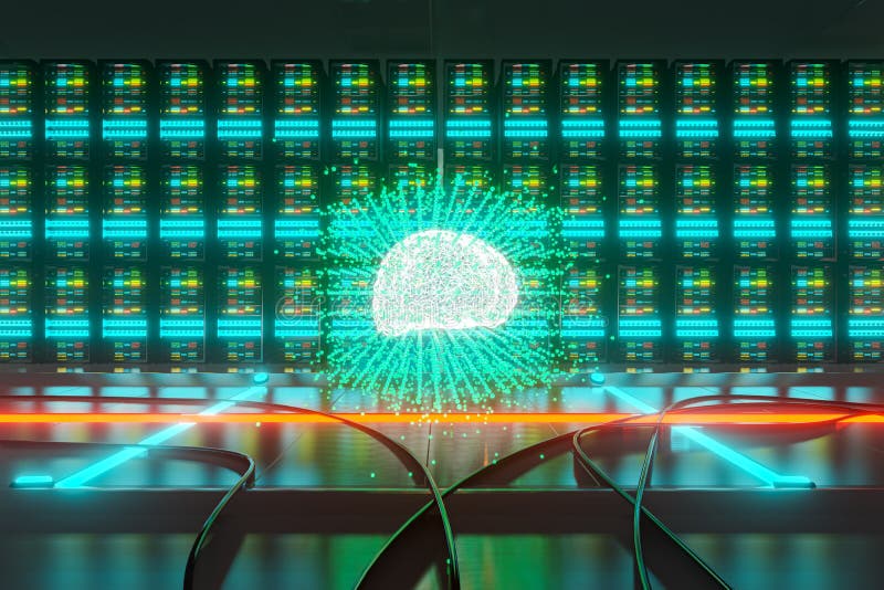 Big data an AI learning concept in server center stock illustration