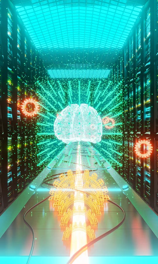 Big data an AI learning concept in server center royalty free illustration