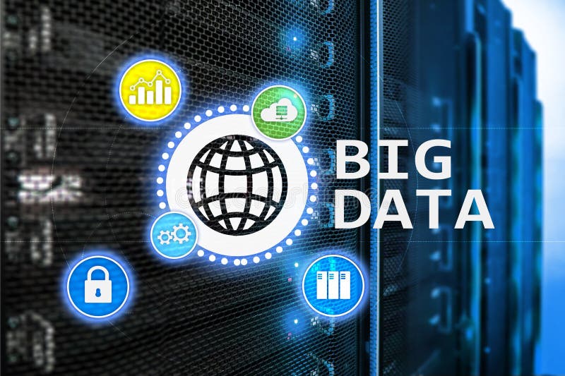 Big data analysing server. Internet and technology vector illustration
