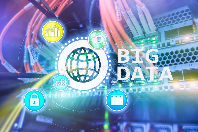 Big data analysing server. Internet and technology vector illustration