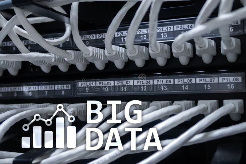 Big data analysing server. Internet and technology vector illustration
