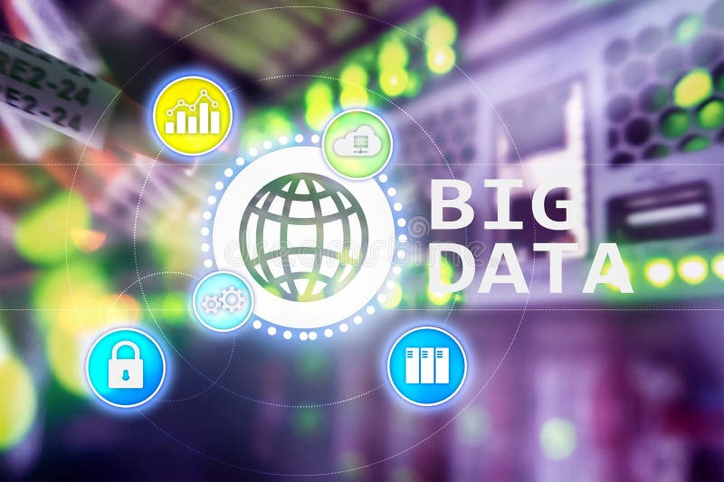 Big data analysing server. Internet and technology stock illustration