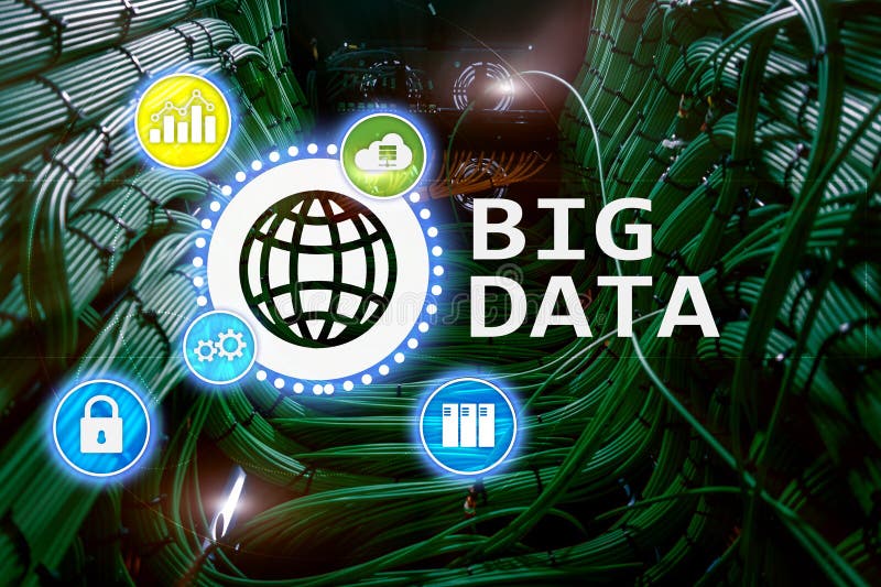 Big data analysing server. Internet and technology vector illustration