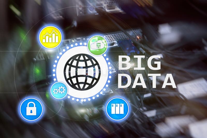 Big data analysing server. Internet and technology stock illustration