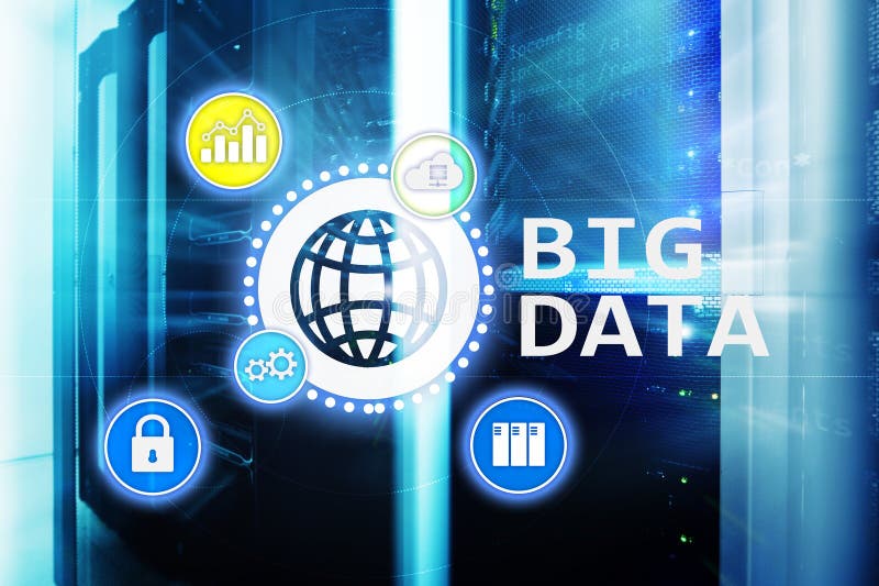 Big data analysing server. Internet and technology. stock illustration
