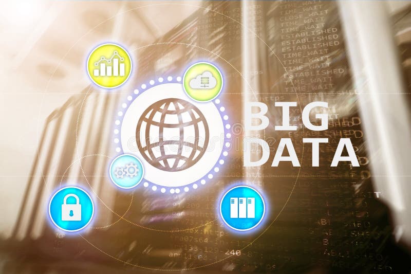 Big data analysing server. Internet and technology stock illustration