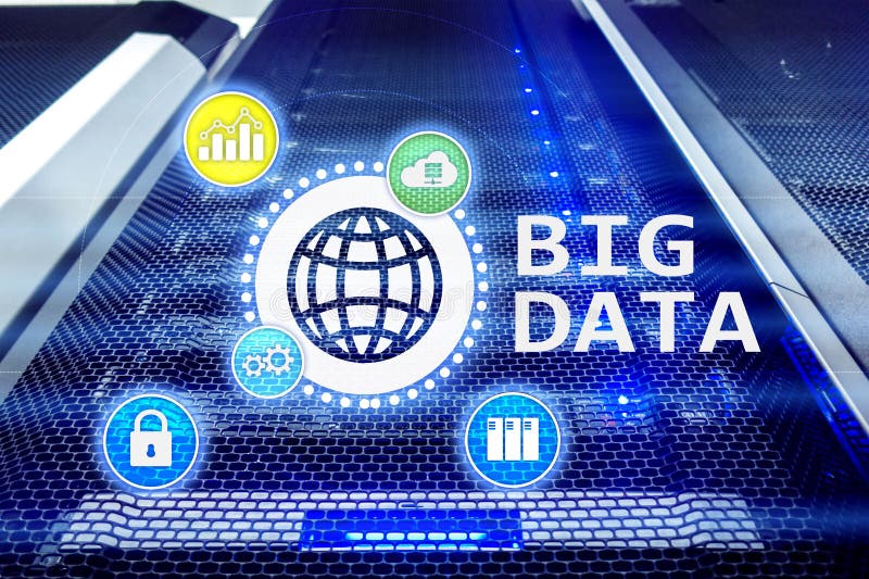 Big data analysing server. Internet and technology vector illustration