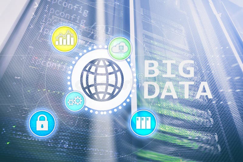 Big data analysing server. Internet and technology. stock illustration