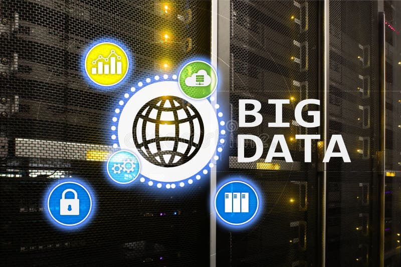 Big data analysing server. Internet and technology. vector illustration