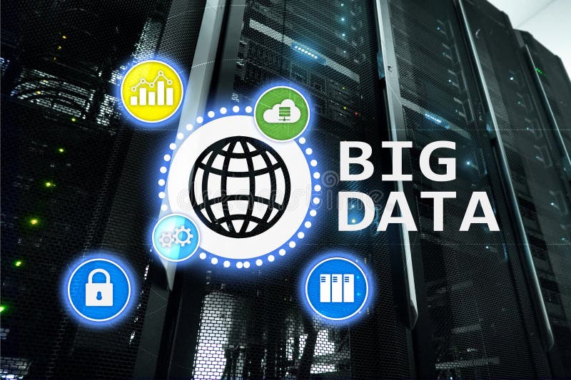 Big data analysing server. Internet and technology stock illustration