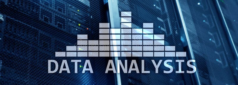 Big Data analysis text on server room background. Internet and modern technology concept.