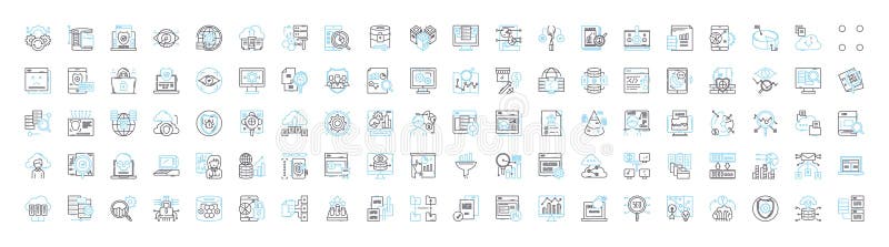 Big data analysis vector line icons set. Analytics, Mining, Storage, Patterns, Visualization, Machine-learning vector illustration