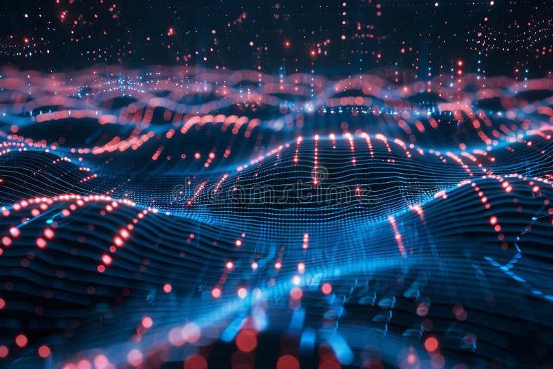 Big Data Background, Abstract Digital Technology Flow Pattern, Big Data 3d Particles, Copy Space stock image