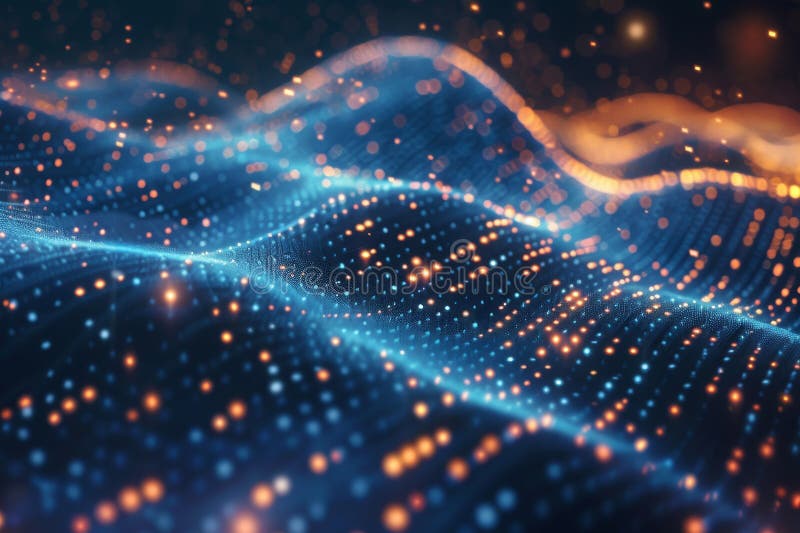 Big Data Background, Abstract Digital Technology Flow Pattern, Big Data 3d Particles, Copy Space stock photography